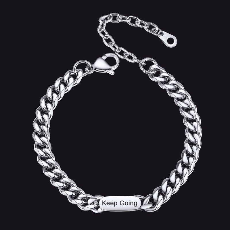 7mm Engraving Name Cuban Link Chain Bracelet for