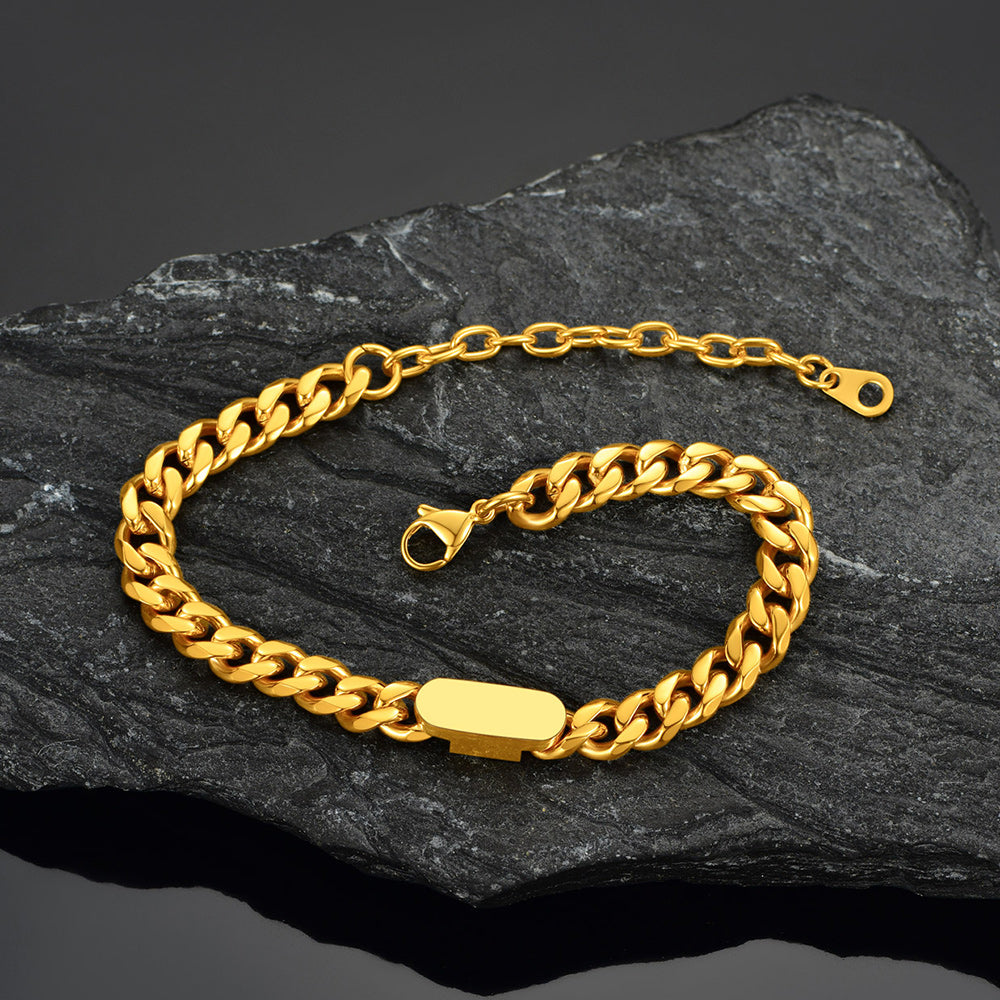 7mm Engraving Name Cuban Link Chain Bracelet for