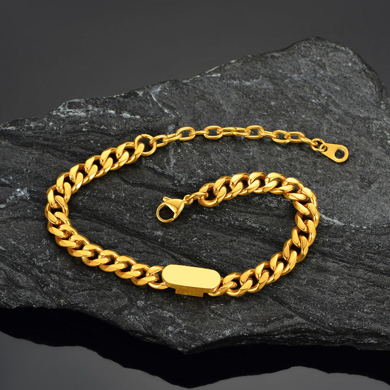 7mm Engraving Name Cuban Link Chain Bracelet for