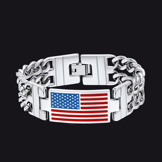Usa American Flag Cuban Link Chain Bracelet for 8mm Width