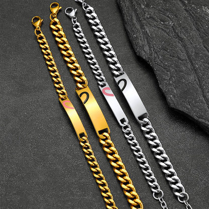 Custom Engraving Heart Couple Link Bracelet