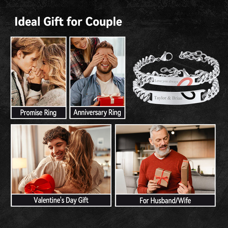 Custom Engraving Heart Couple Link Bracelet