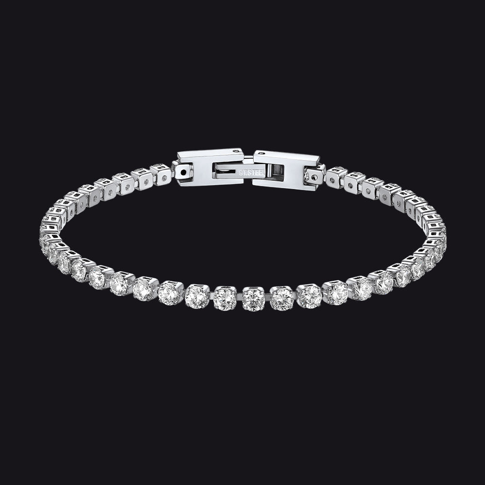 Cz Diamond Cut Tennis Chain Bracelet for , 3/5mm Width