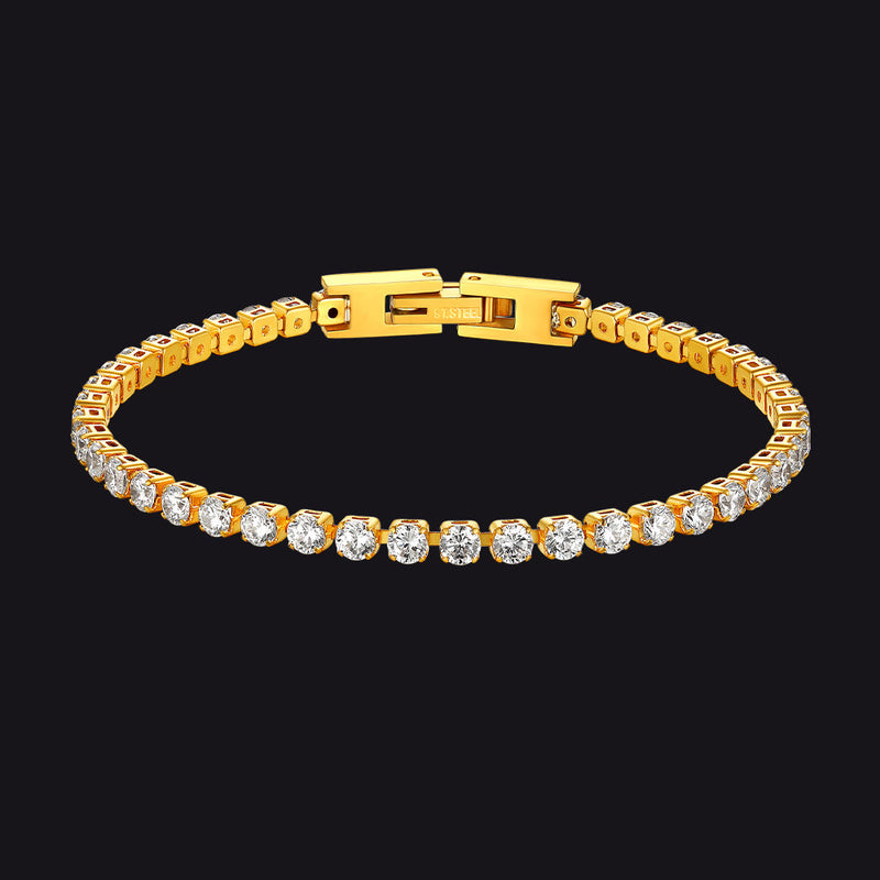 Cz Diamond Cut Tennis Chain Bracelet for , 3/5mm Width