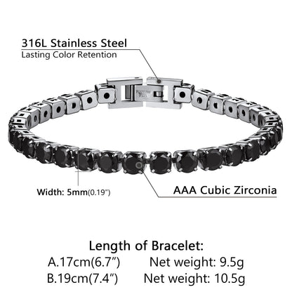 Cz Black Diamond Cut Tennis Chain Bracelet for , 3/5mm Width