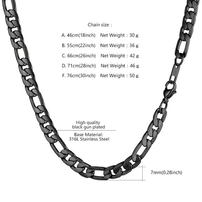 7mm Stainless Steel Figaro Link Chain Necklace for