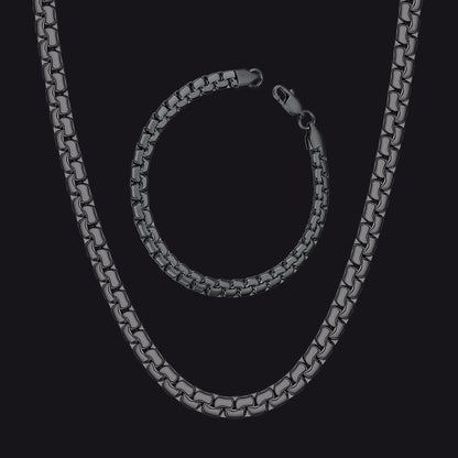 6mm Flat Box Link Chain & Bracelet Bundle Set for