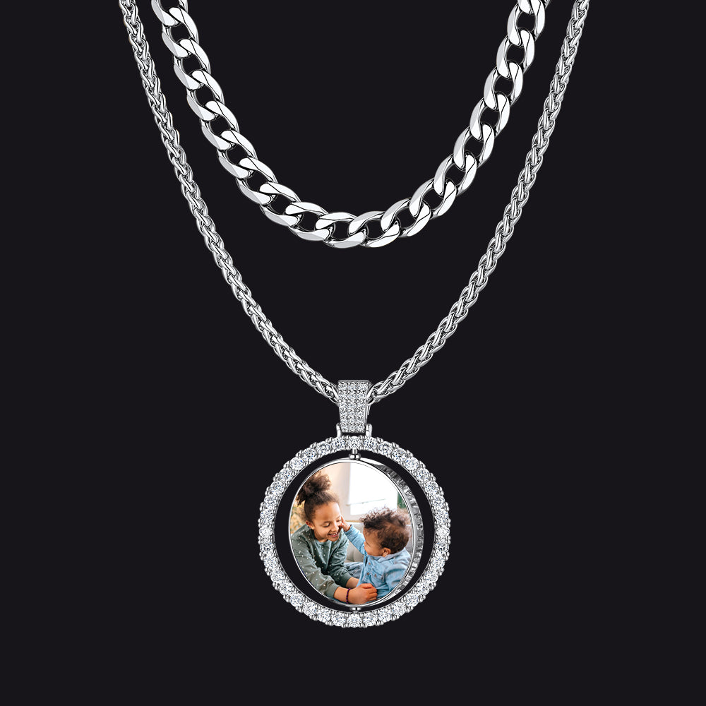 Cuban Chain & Cz Custom Picture Necklace Set for