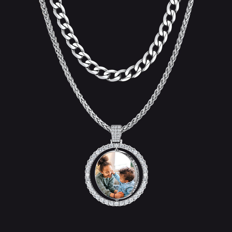 Cuban Chain & Cz Custom Picture Necklace Set for