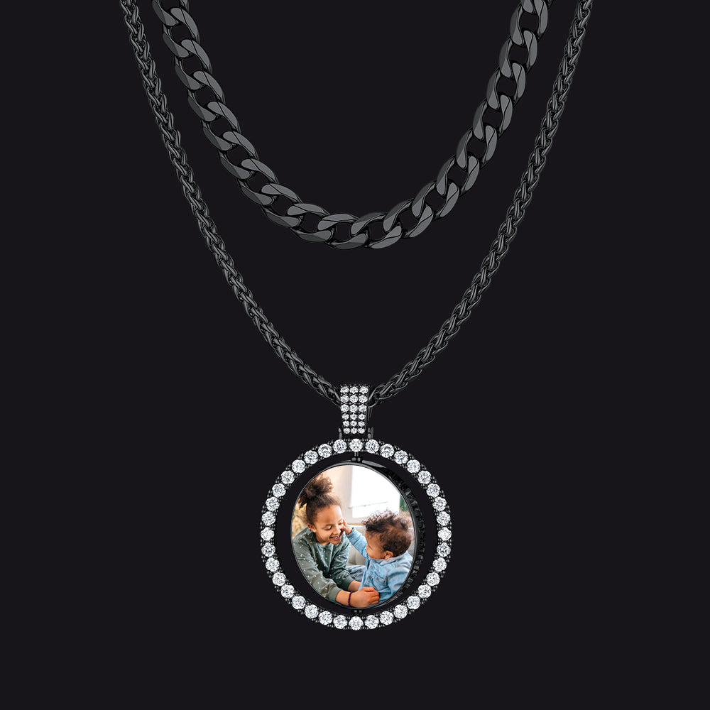 Cuban Chain & Cz Custom Picture Necklace Set for