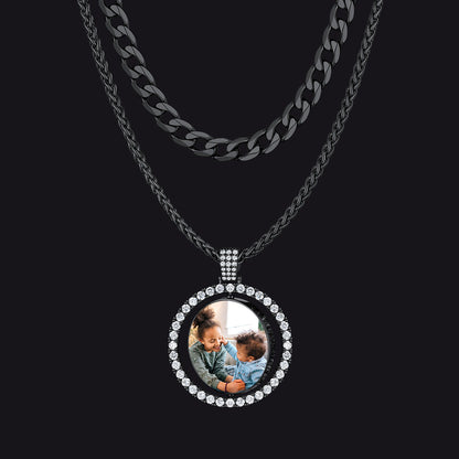 Cuban Chain & Cz Custom Picture Necklace Set for