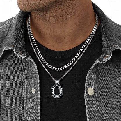 Cuban Curb Chain & Skull Crystal Layered Necklaces Set for