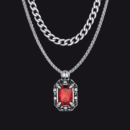Cuban Curb Chain & Skull Crystal Layered Necklaces Set for