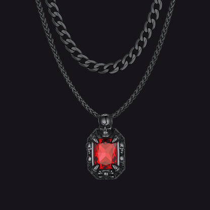 Cuban Curb Chain & Skull Crystal Layered Necklaces Set for