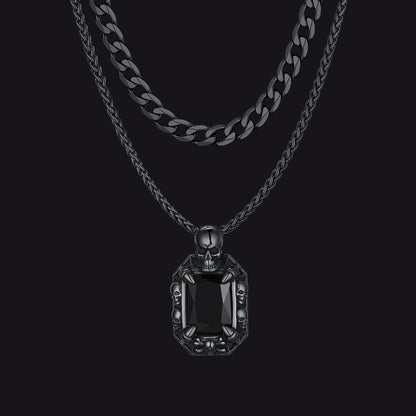 Cuban Curb Chain & Skull Crystal Layered Necklaces Set for