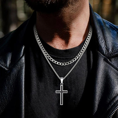 Cuban Curb Chain & Enamel Cross Layered Necklaces Set for