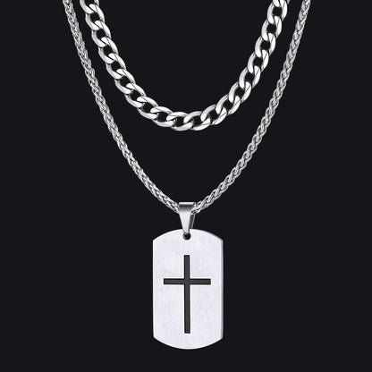 Cuban Chain & Joshua 1:9 Dog Tag Necklace Set for