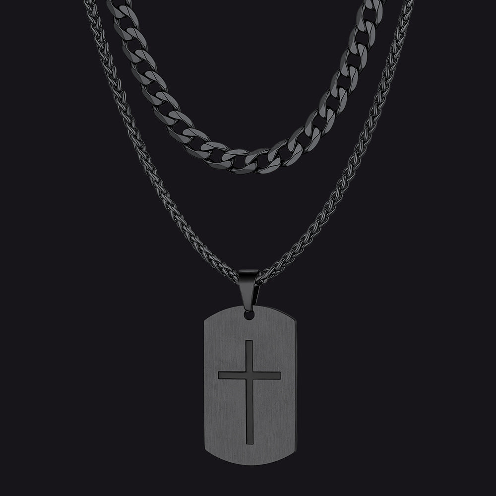 Cuban Chain & Joshua 1:9 Dog Tag Necklace Set for