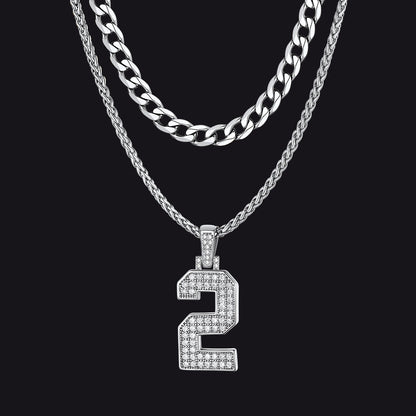 Cuban Chain & Baseball Jersey Number Layered Necklaces Set for