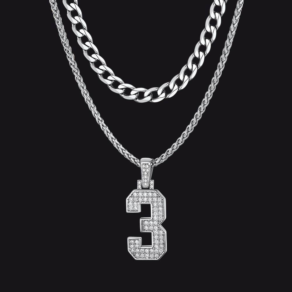 Cuban Chain & Baseball Jersey Number Layered Necklaces Set for