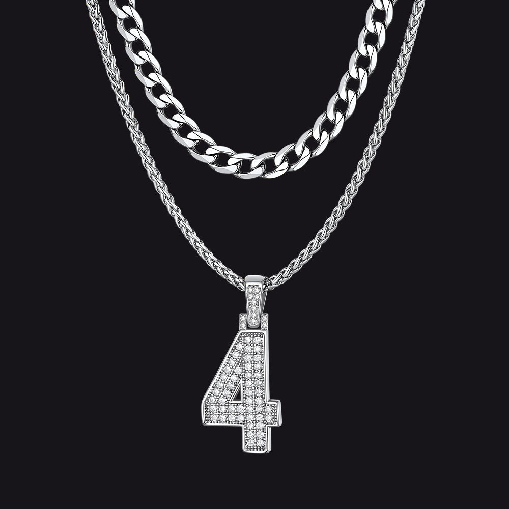 Cuban Chain & Baseball Jersey Number Layered Necklaces Set for