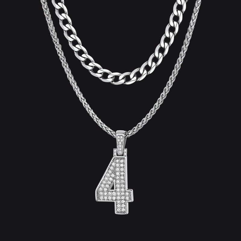 Cuban Chain & Baseball Jersey Number Layered Necklaces Set for