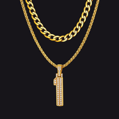 Cuban Chain & Baseball Jersey Number Layered Necklaces Set for
