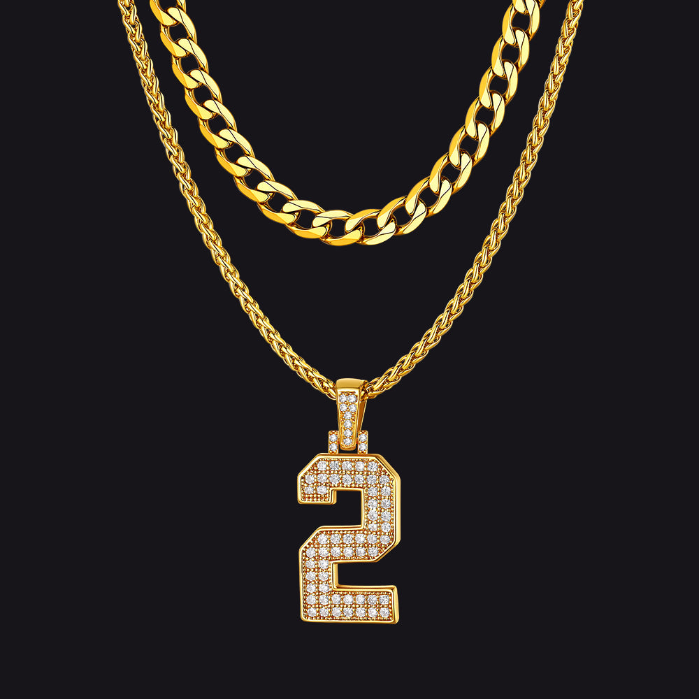 Cuban Chain & Baseball Jersey Number Layered Necklaces Set for