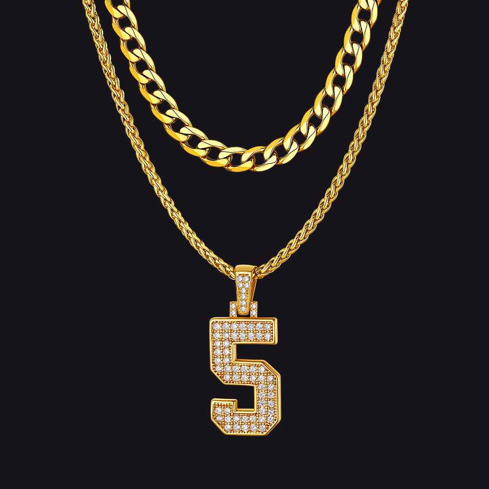 Cuban Chain & Baseball Jersey Number Layered Necklaces Set for