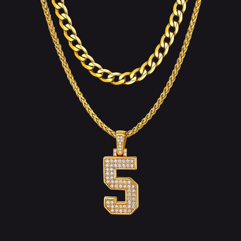 Cuban Chain & Baseball Jersey Number Layered Necklaces Set for