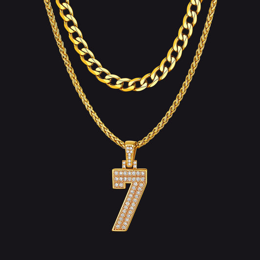 Cuban Chain & Baseball Jersey Number Layered Necklaces Set for