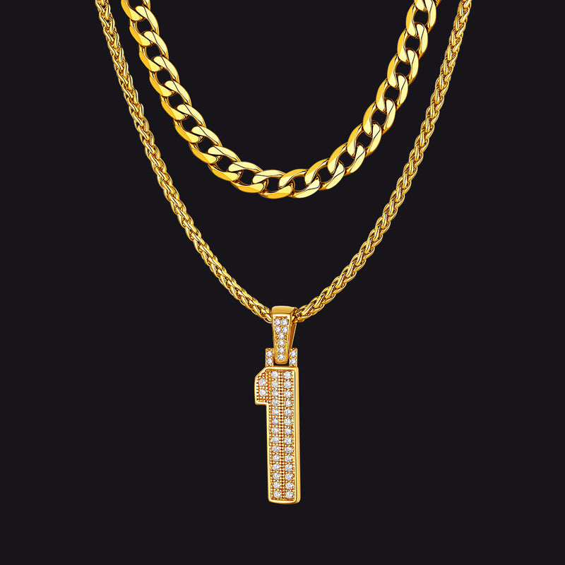 Cuban Chain & Baseball Jersey Number Layered Necklaces Set for