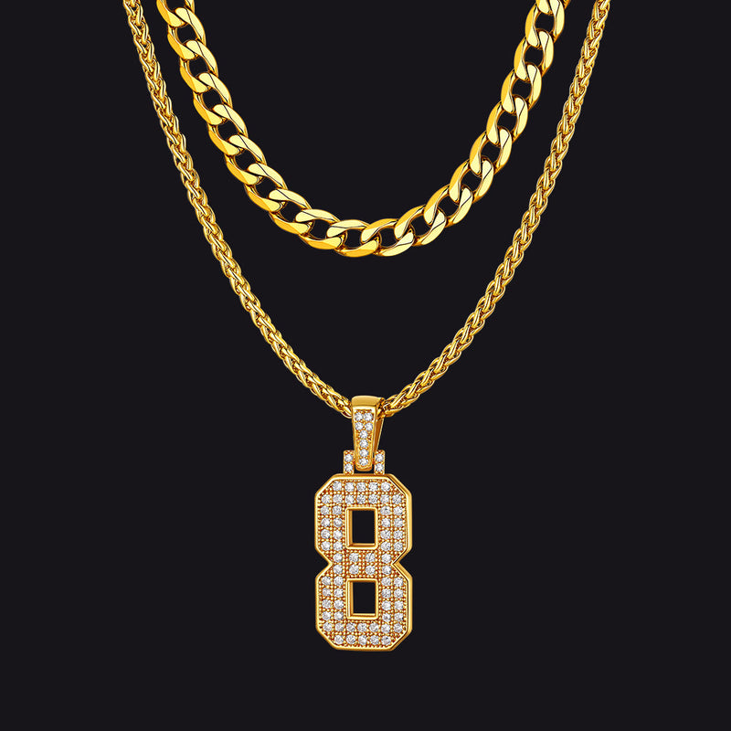 Cuban Chain & Baseball Jersey Number Layered Necklaces Set for