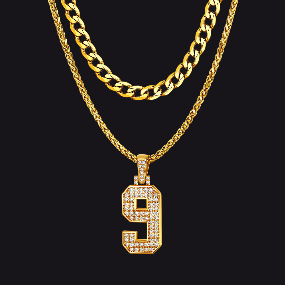 Cuban Chain & Baseball Jersey Number Layered Necklaces Set for