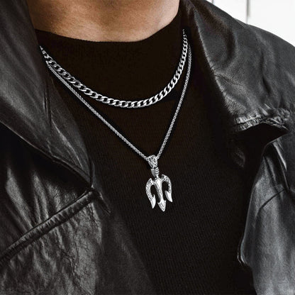 Poseidon Trident & Curb Chain Layered Necklaces Set for