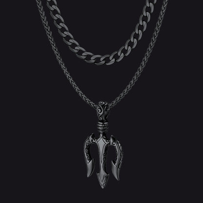 Poseidon Trident & Curb Chain Layered Necklaces Set for