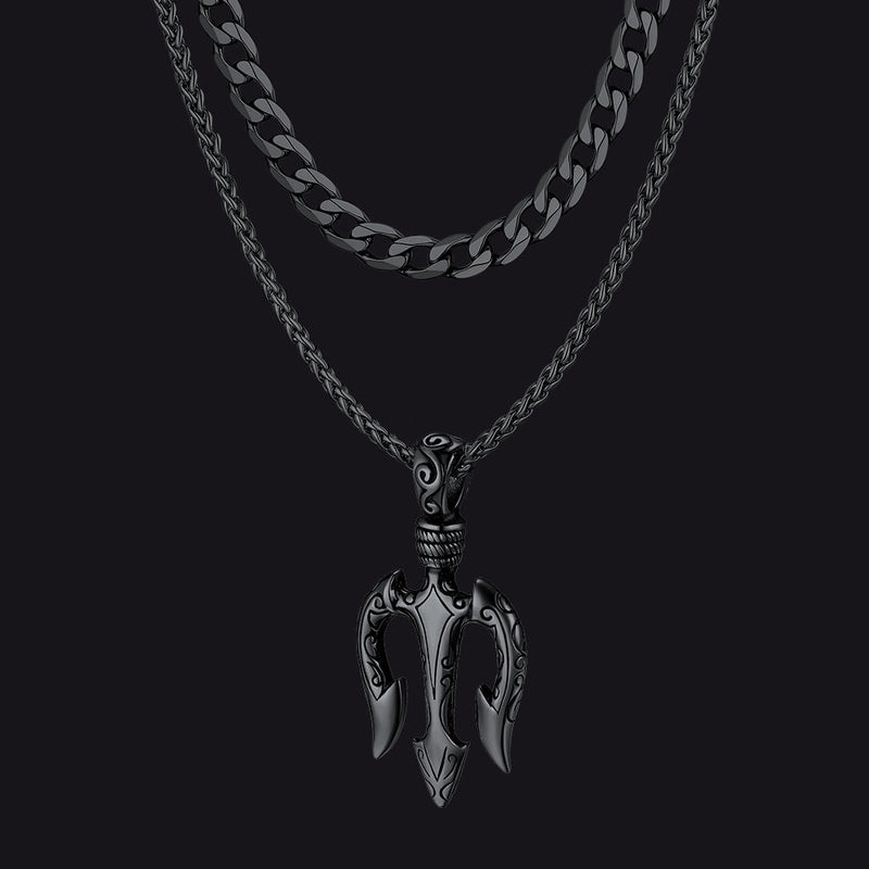 Poseidon Trident & Curb Chain Layered Necklaces Set for