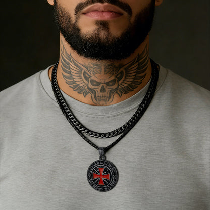 Cuban Chain & Templar Cross Medallion Necklace Set for