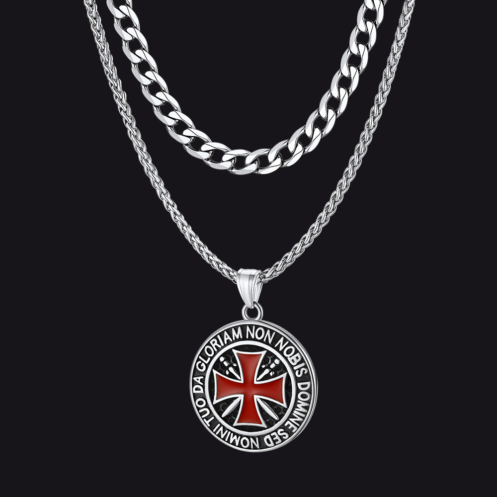 Cuban Chain & Templar Cross Medallion Necklace Set for
