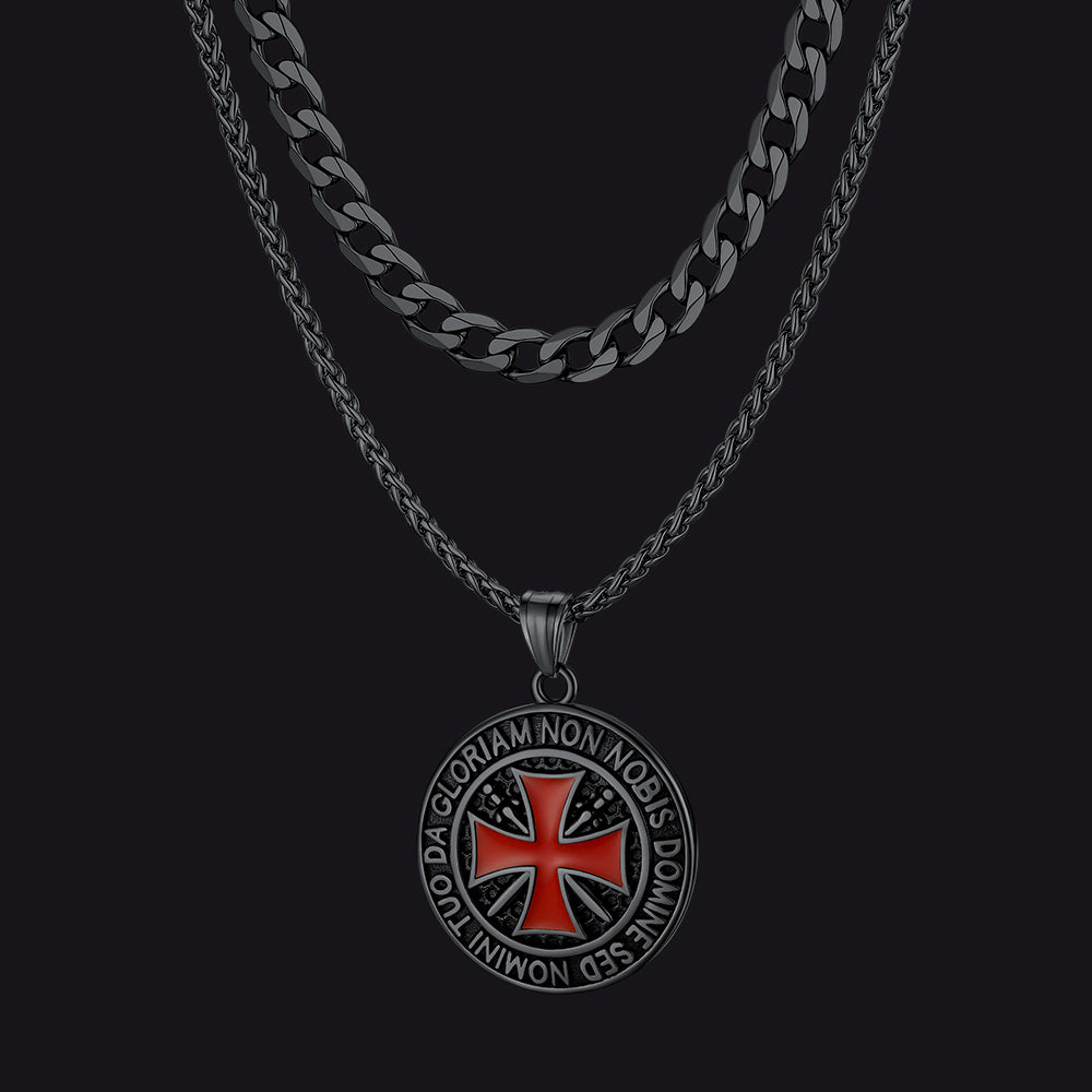 Cuban Chain & Templar Cross Medallion Necklace Set for