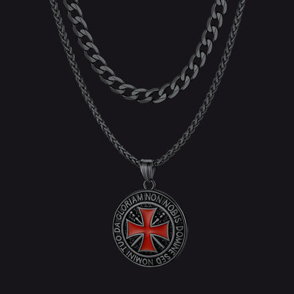 Cuban Chain & Templar Cross Medallion Necklace Set for