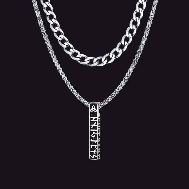 Cuban Chain & Viking Runes Bar Layered Necklaces Set for