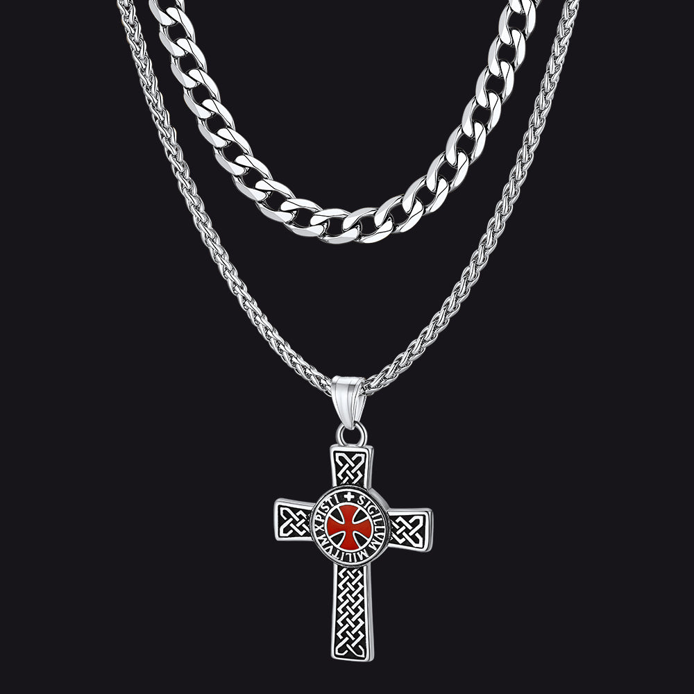 Cuban Chain & Celtic Cross Necklace Set for