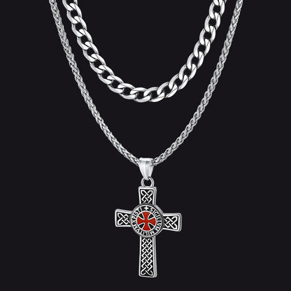 Cuban Chain & Celtic Cross Necklace Set for