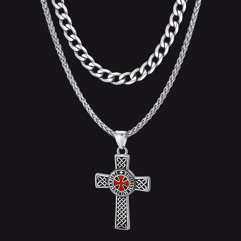 Cuban Chain & Celtic Cross Necklace Set for