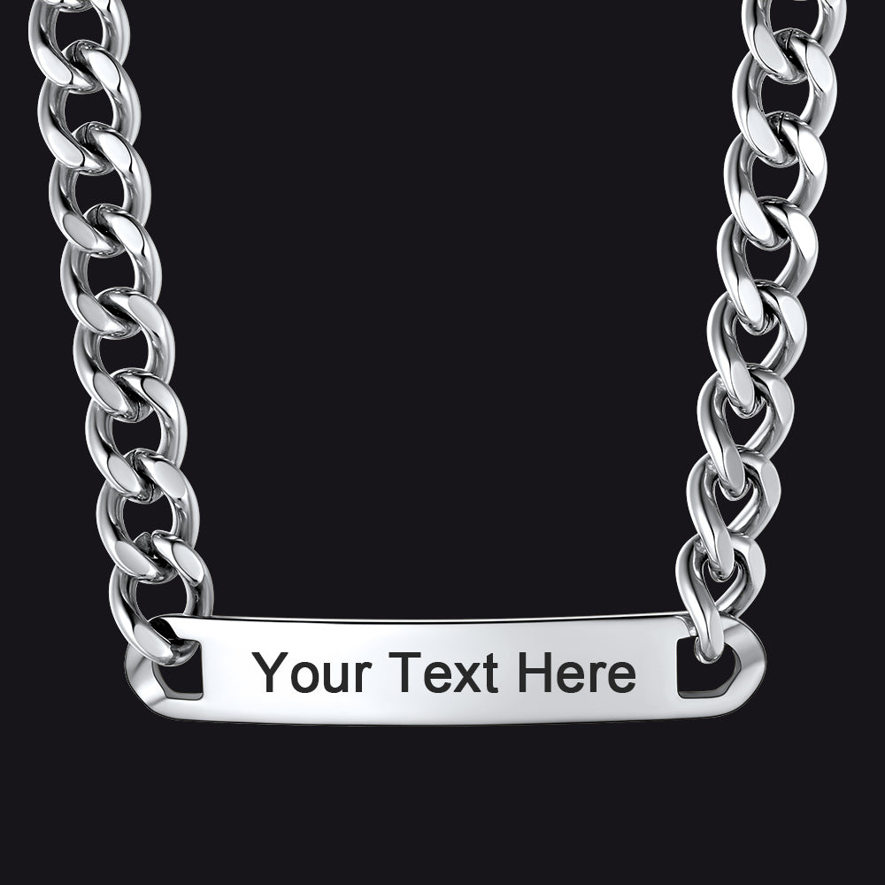 Personalized Engraved Nameplate Cuban Chain Choker Necklace for