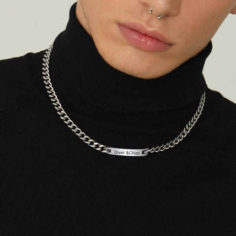 Personalized Engraved Nameplate Cuban Chain Choker Necklace for