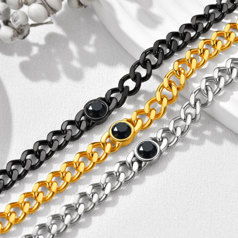 Birthstone Cuban Link Choker Chain Necklace for