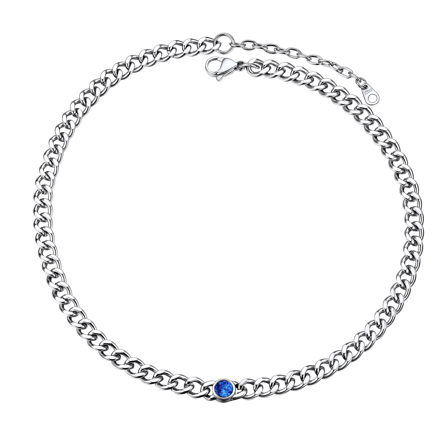 Birthstone Cuban Link Choker Chain Necklace for