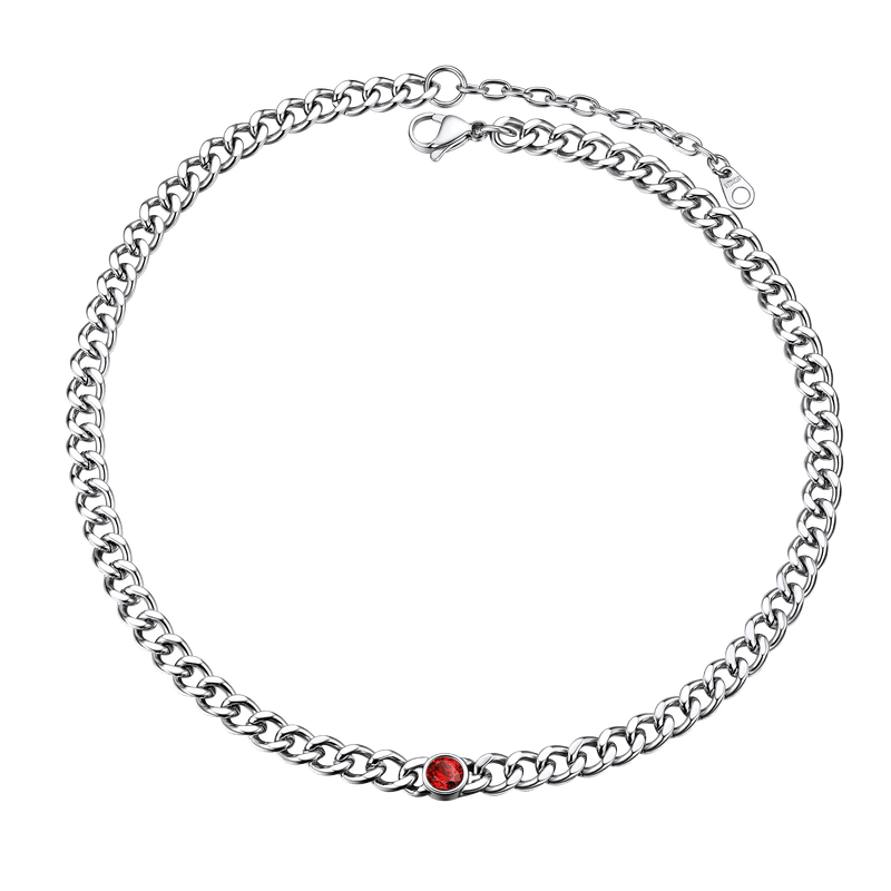 Birthstone Cuban Link Choker Chain Necklace for